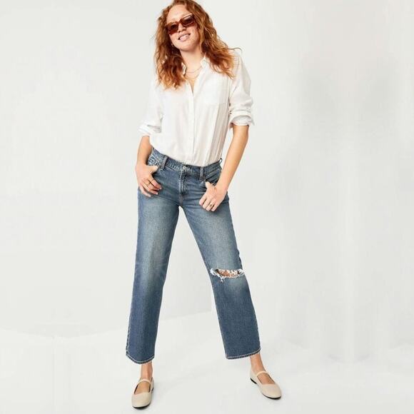 2/$30 Old Navy Mid-Rise Ripped Boyfriend Jeans Loose Fit Mid Wash 2 #A0489 TRB3 - Picture 3 of 11